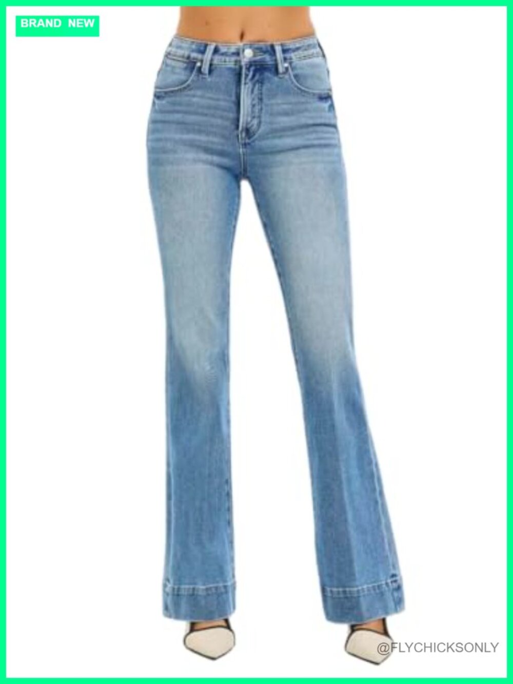 Tummy Control High Rise Flare Jeans 33" Inseam Stretch Denim